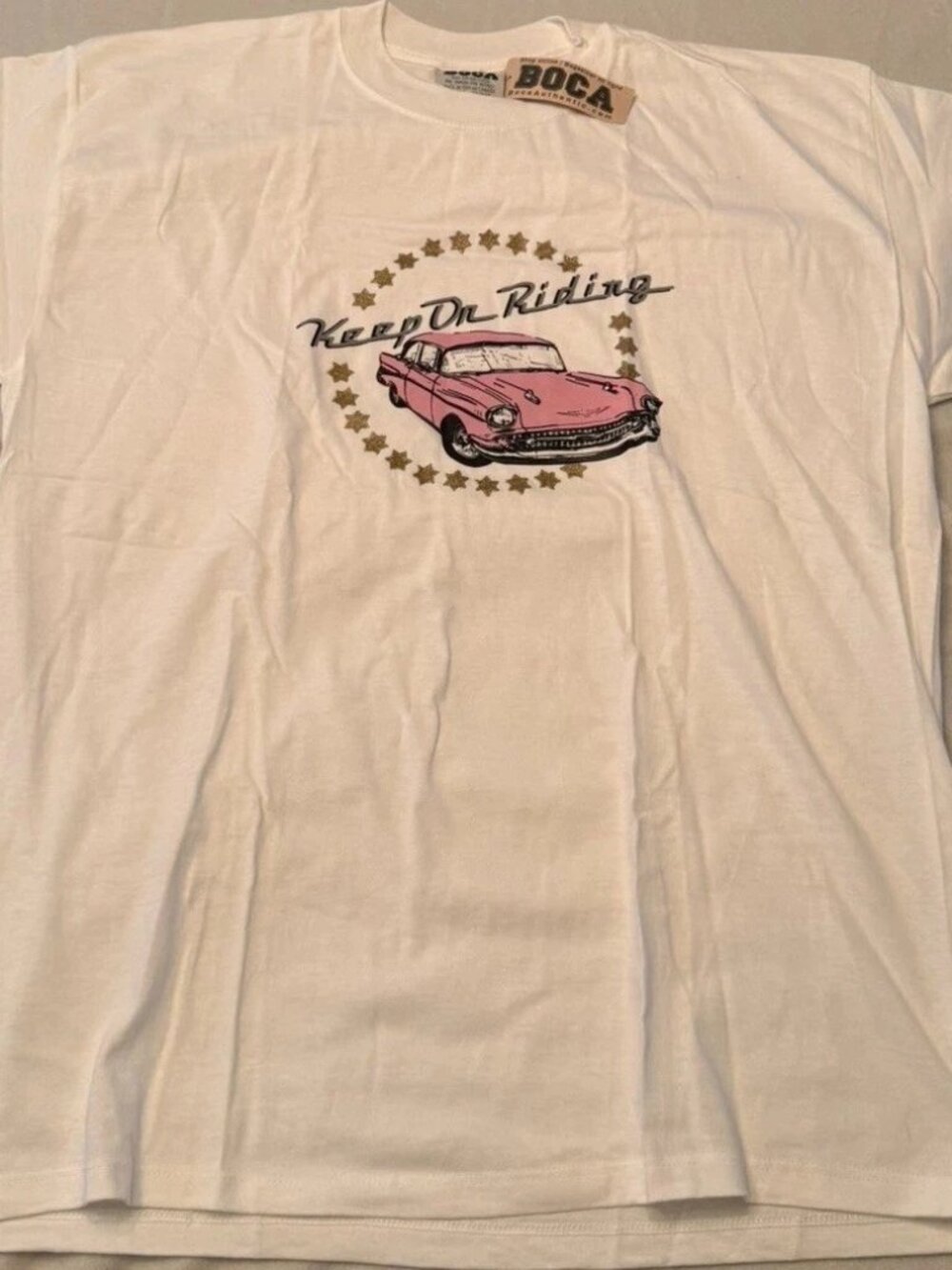 Vintage Y2K 2001 Graphic T Shirt Pink Car Streetwear NWT Made Canada BOCA
